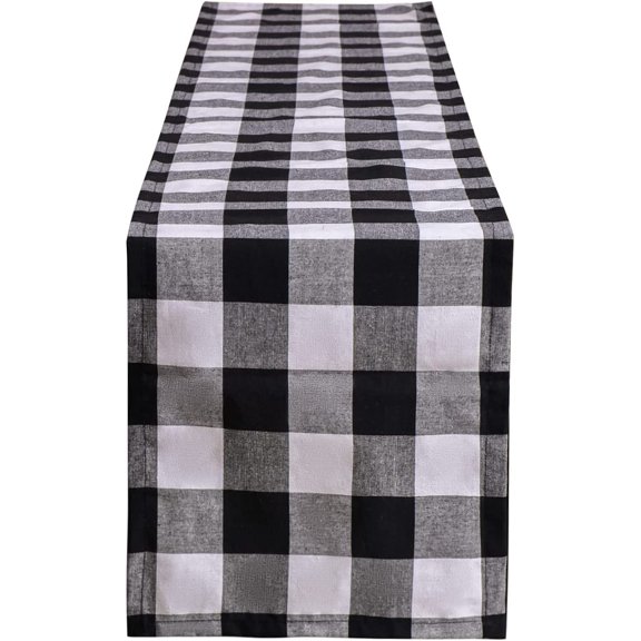 Buffalo Check Plaid Table Runner, Cotton Polyester Blend Classic Family Dinner Table Runners for Indoor Outdoor Parties, Christmas Events Home Decoration (Black and White, 14 x 72 Inch)