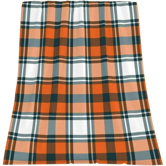 Buffalo Check Plaid Throw Blanket for Autumn Farmhouse Style Orange Navy Lightweight Warm Super Soft Cozy Flannel Fleece Blankets for Girls Women for Bed Couch Sofa 40" x 50"