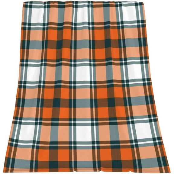 Buffalo Check Plaid Throw Blanket for Autumn Farmhouse Style Orange Navy Lightweight Warm Super Soft Cozy Flannel Fleece Blankets for Girls Women for Bed Couch Sofa 60" x 80"