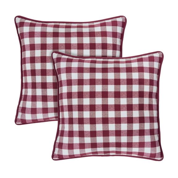 Buffalo Check Plaid Throw Pillow Covers - Burgundy - 18-in x 18-in - Set of Two