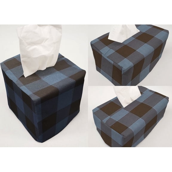 Buffalo Check Plaid Tissue Box Cover by Penny's Needful Things (Short Rectangle) (Blue)