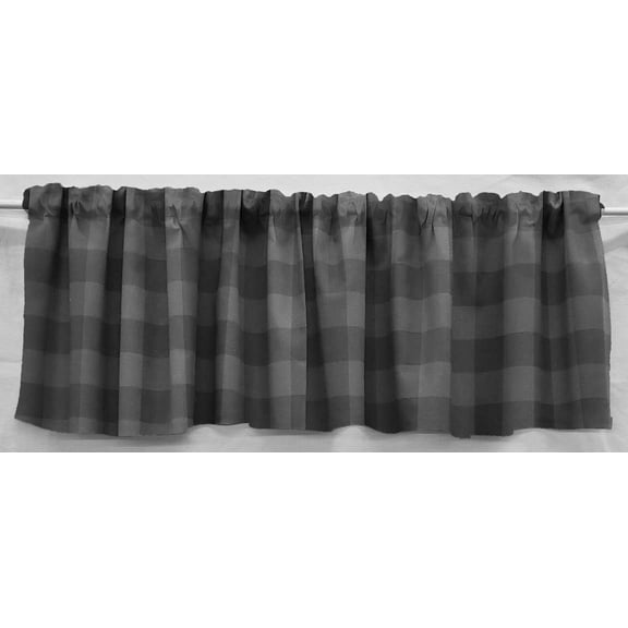 Buffalo Check Plaid Valance by Penny's Needful Things (One Valance Panel 15 inches Long UNLINED) (Dark Gray)
