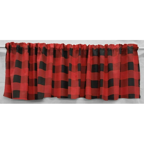 Buffalo Check Plaid Valances by Penny's Needful Things (Two Valance Panels 15 inches Long UNLINED) (Red)