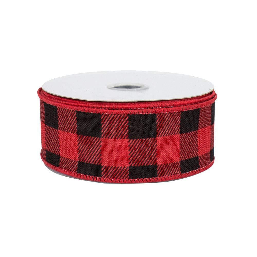 50 Yard Large Buffalo Plaid Ribbon- 1.0 Inch Black and Red Check Ribbon-  Lumberjack Ribbon for Lumberjack Party Supplies and Christmas, Valentine's