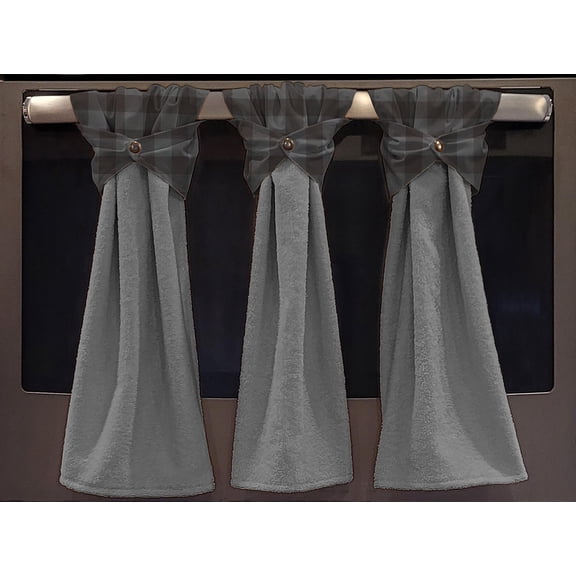 Buffalo Check Plaid Wraparound Snap Hanging Towels (Set of 2) by Penny's Needful Things (Dark Gray) (Terrycloth Color: Gray)