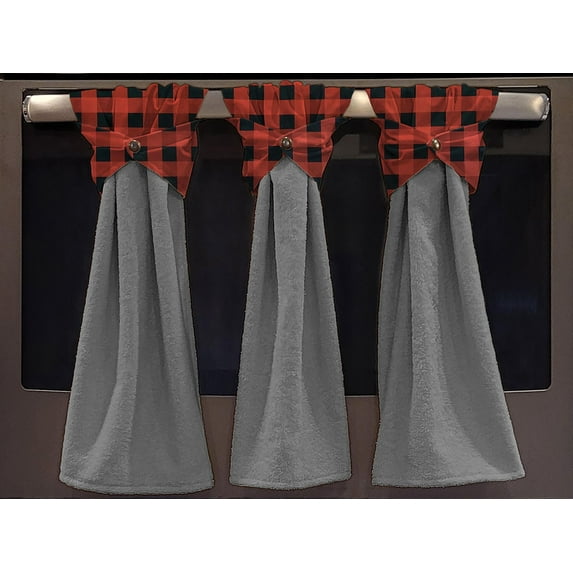 Buffalo Check Plaid Wraparound Snap Hanging Towels (Set of 2) by Penny's Needful Things (Red) (Terrycloth Color: Gray)