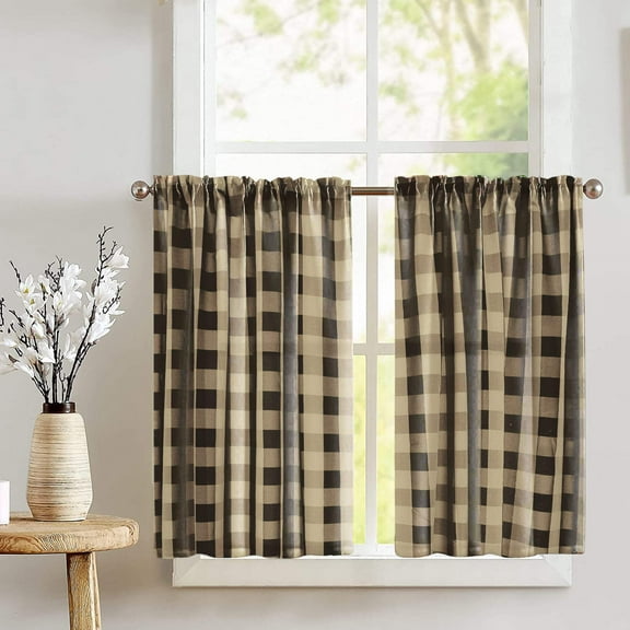 Buffalo Check Poplin Café Tier Curtains Window Treatment Kitchen Home Décor