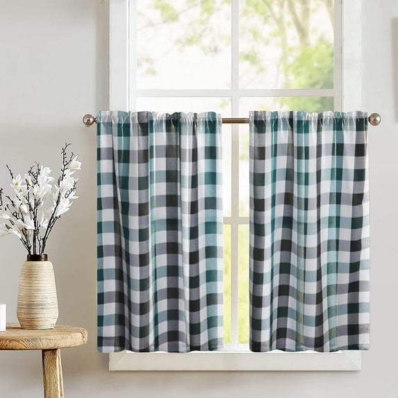 Buffalo Check Poplin Café Tier Curtains Window Treatment Kitchen Home Décor