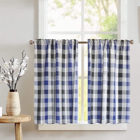 Buffalo Check Poplin Café Tier Curtains Window Treatment Kitchen Home Décor