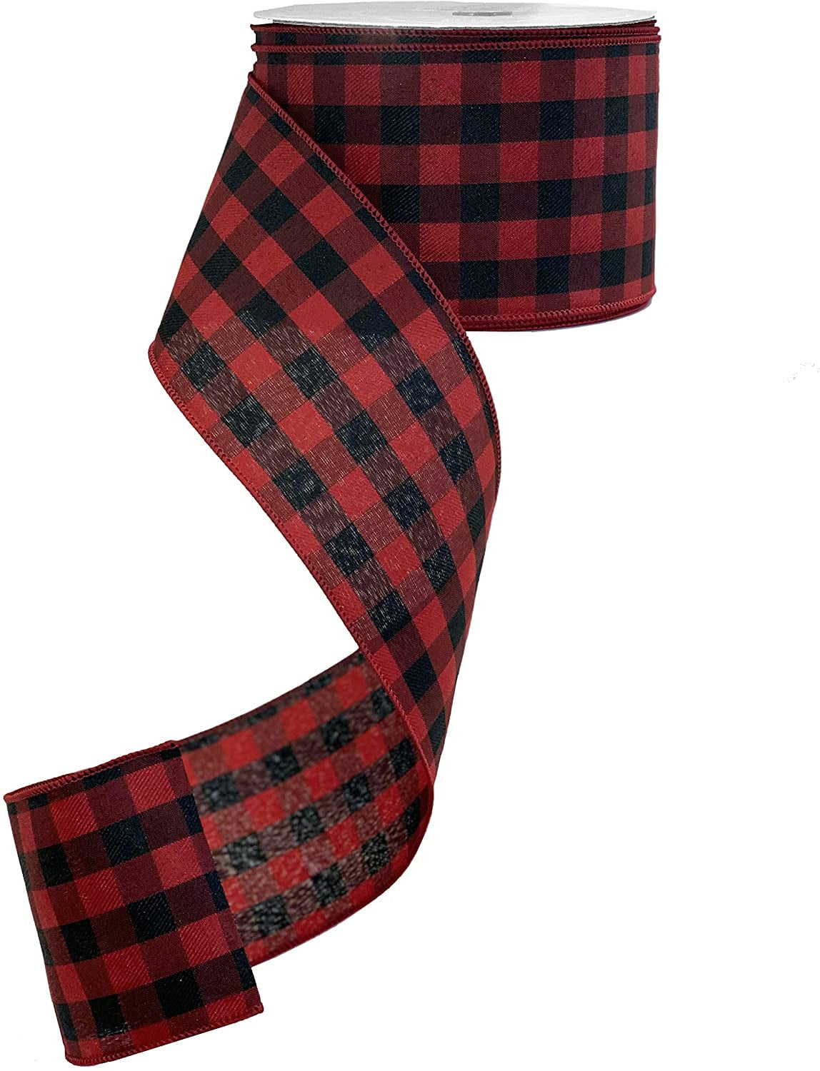 Buffalo Check Red Black Ribbon - 4" x 50 Yards, Wired Edge Plaid Christmas Ribbon, Wreath, Farmhouse Decor
