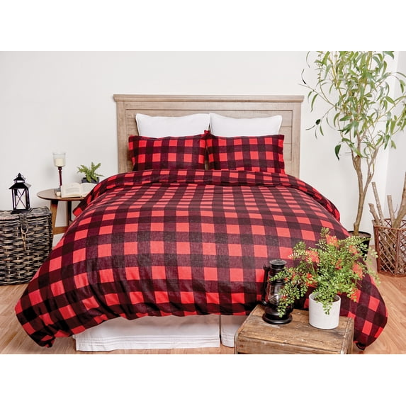 Buffalo Check Red Duvet Cover King 3 Piece Set