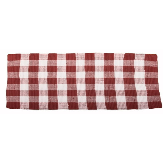 Buffalo Check Red and Cream Rag Rug Runner 24"x 72" by Raghu
