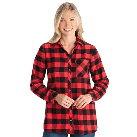 Buffalo Check Roll-Tab Sleeves Button-Down Flannel-Large-Red - Walmart.com