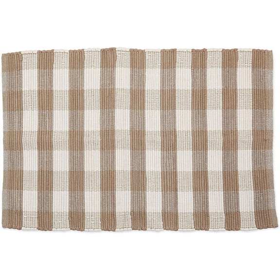 Buffalo Check Rug Collection, Hand Dyed Reversible Chindi Rug, 26x40, Stone/Cream