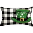 thumbnail image 1 of Buffalo Check ST Patricks Day Pillow Covers 12x20,Lumbar Black and White Pillows Decorative Throw Pillow Cases,Spring Lucky Shamrocks Pinch Me Decorations for Couch Sofa Outdoor Set of 1, 1 of 6