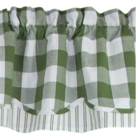 Buffalo Check Sage Lined Layered Valance - 72x15.5 - Home Collections by Raghu