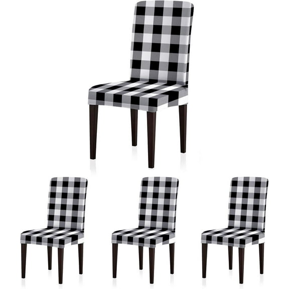 Buffalo Check Spandex Chair Slipcovers Removable Universal Stretch Elastic Gingham Chair Protector Covers for Dining Room, Restaurant, Hotel, Banquet, Ceremony, Set of 4, Black/White Plaid