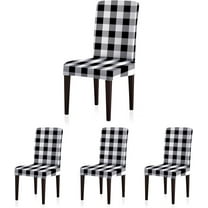 Buffalo Check Spandex Chair Slipcovers Removable Universal Stretch Elastic Gingham Chair Protector Covers for Dining Room, Restaurant, Hotel, Banquet, Ceremony, Set of 4, Black/White Plaid