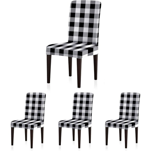 Buffalo Check Spandex Chair Slipcovers Removable Universal Stretch Elastic Gingham Chair Protector Covers for Dining Room, Restaurant, Hotel, Banquet, Ceremony, Set of 4, Black/White Plaid