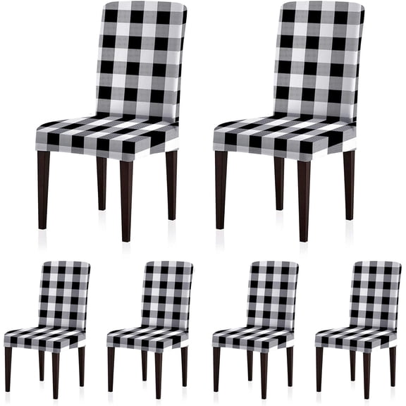 Buffalo Check Spandex Chair Slipcovers Removable Universal Stretch Elastic Gingham Chair Protector Covers for Dining Room, Restaurant, Hotel, Banquet, Ceremony, Set of 6, Black/White Plaid