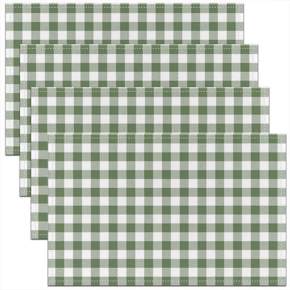 Buffalo Check Table Place Mats for Kids Geometry Square Print Placemat for Table Room Decorative Plaid Grid Placemats for Dining Table Modern Green White Washable Table Mats Placemat 18"x12"