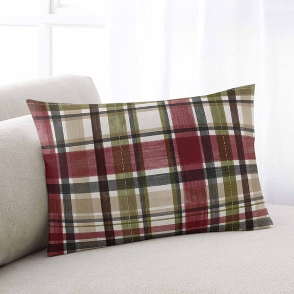 Buffalo Check Throw Pillow Covers, Red Green Farmhouse Plaid Vintage Autumn Soft Breathable Pillow Cases with Invisible Zipper for Sleeping, Toddler Pillowcases for Couch Bed Sofa Chair 12x20 Inches