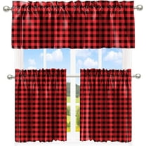 Buffalo Check Tiers and Valances Set Black and Red Farmhouse Kitchen Window Curtain Rod Pocket Window Treatment Decor Curtain