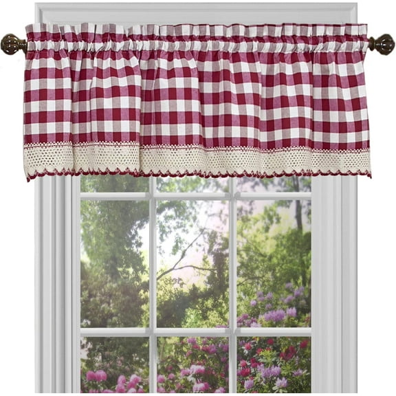 Buffalo Check Valance Window Curtains - 58 Inch Width, 14 Inch Length - Burgundy Red & White Plaid - Light Filtering Farmhouse Country Drapes for Bedroom Living & Dining Room by Achim Home Decor