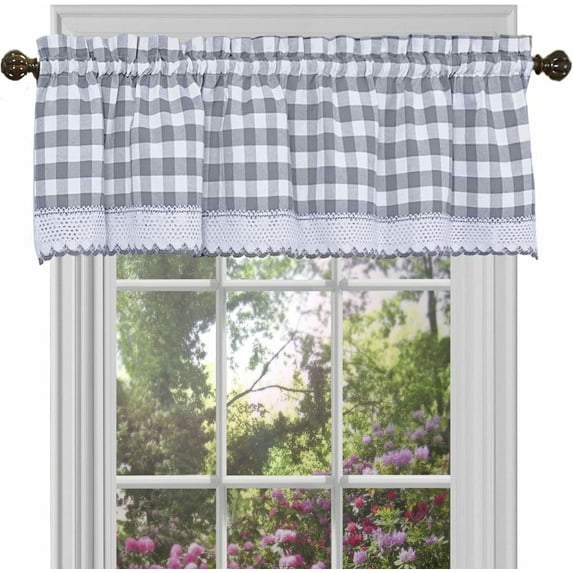 Buffalo Check Valance Window Curtains - 58 Inch Width, 14 Inch Length - Grey & White Plaid - Light Filtering Farmhouse Country Drapes for Bedroom Living & Dining Room by Achim Home Decor
