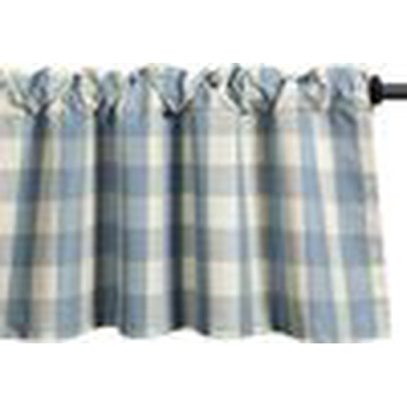 Buffalo Check Valance for Windows, Blue and White Kitchen Garden Farmhouse Valance, 18" x 52" Rod Pocket Curtain for Small Windows, One Panel, Lined, Sheer