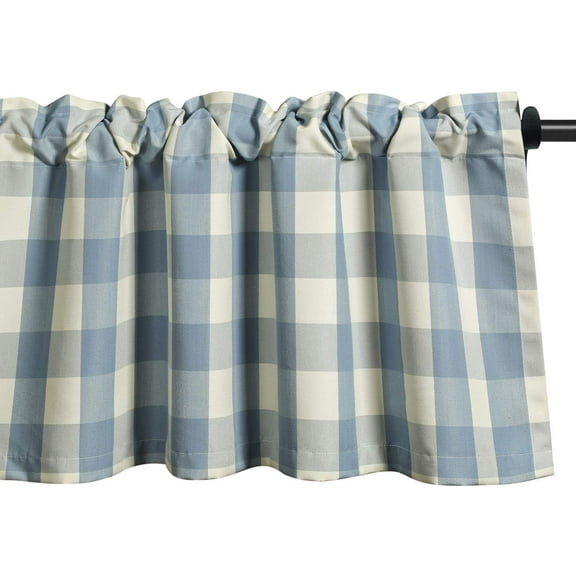 Buffalo Check Valance for Windows, Blue and White Kitchen Garden Farmhouse Valance 18 Inch Long Rod Pocket Valance for Small Windows, One Panel