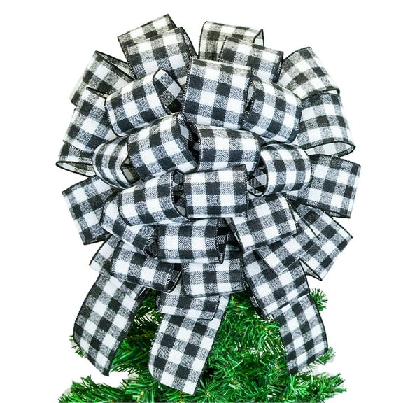Buffalo Check White Black Bow Tree Topper | Christmas Tree Bow | Big Present Gift Bow | : TB31