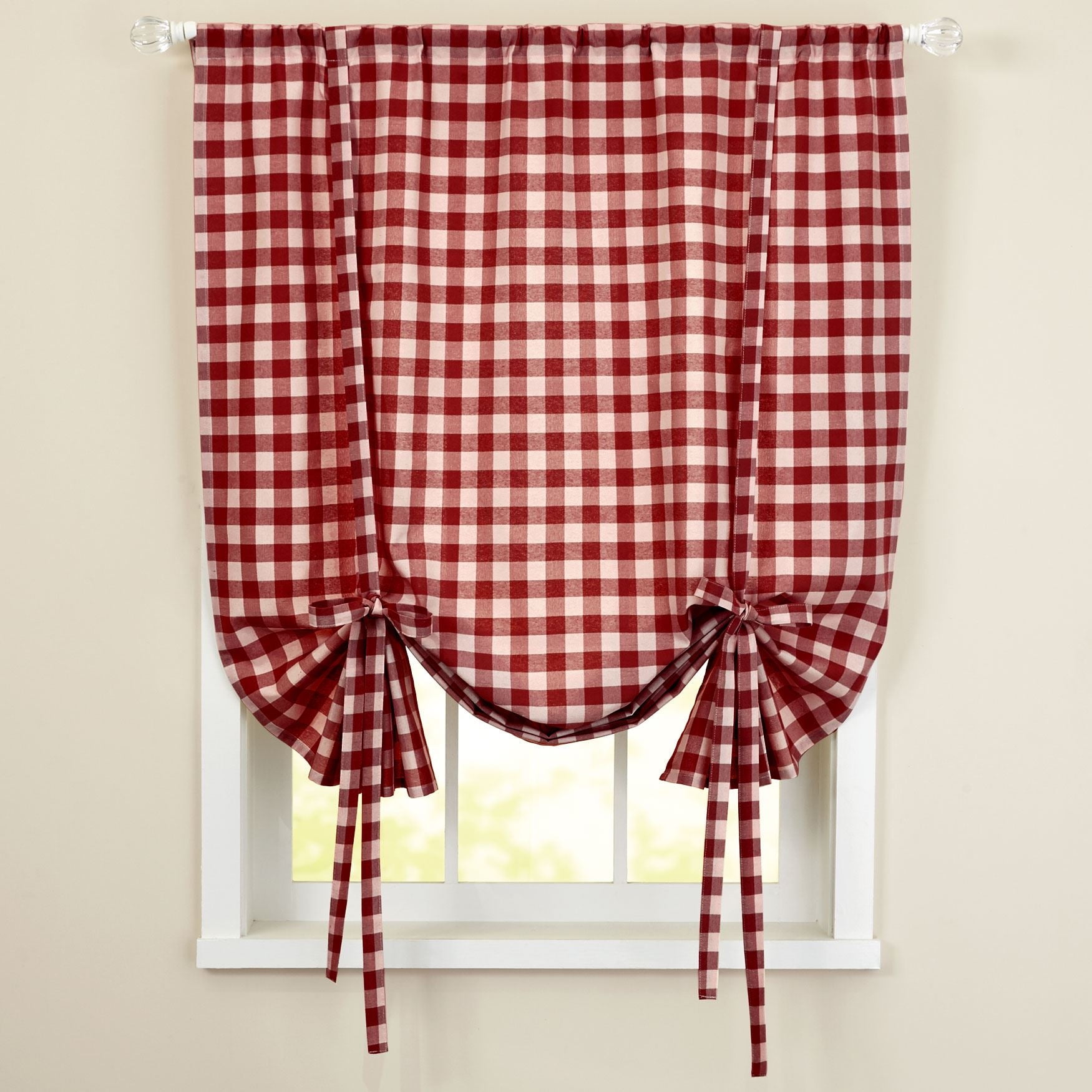 Buffalo Check Woven Curtain Decorative Tie Up Shade 42"x63", Red