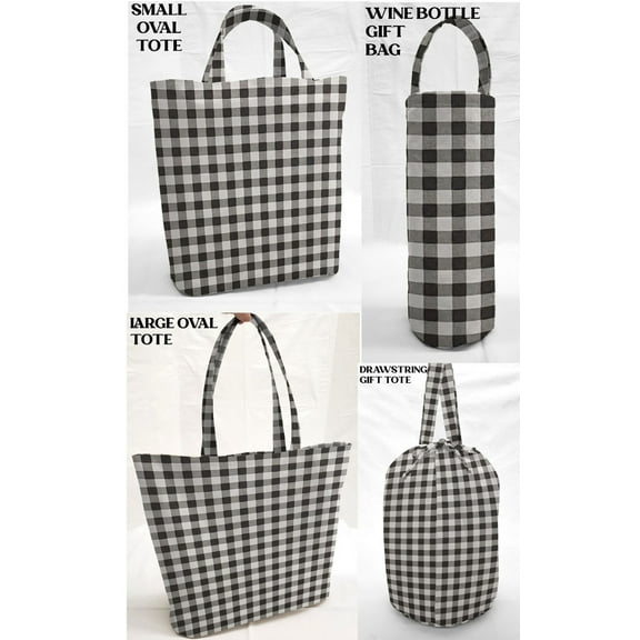 Buffalo Checked Plaid Reusable Fabric Gift Bags and/or Tote Bags (Drawstring Tote) Light Gray