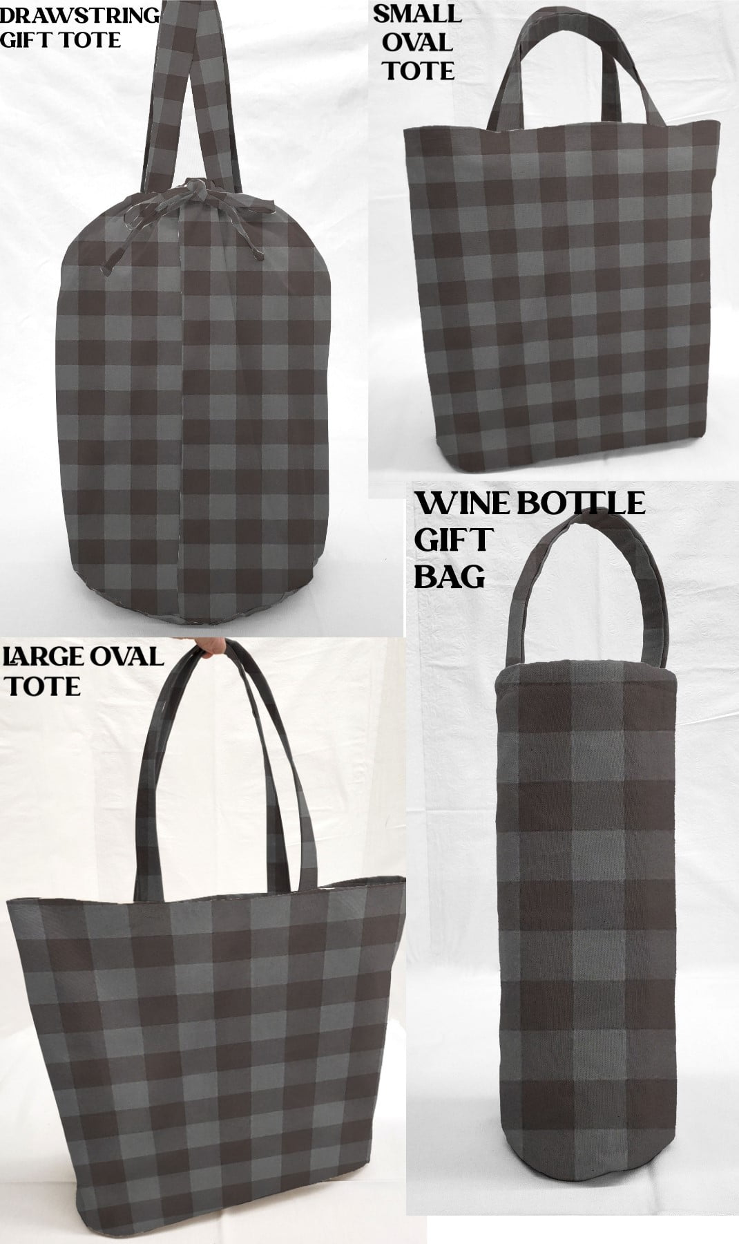 Buffalo Checked Plaid Reusable Fabric Gift Bags and or Tote Bags Wine Bottle Gift Bag Dark Gray Walmart