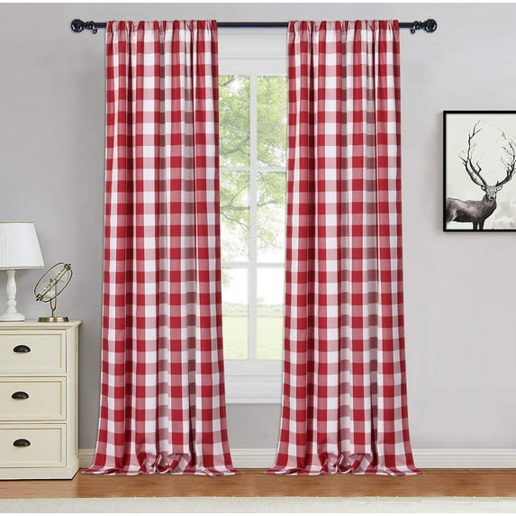 Buffalo Checker Plaid Curtain 95 inches Yarn Dyed Fabric Light Filtering Drapes for Living Room, Farmhouse Gingham Sun Blocking Window Curtain Panels, W42 x L95 Inches, Red/White, 2 Panels