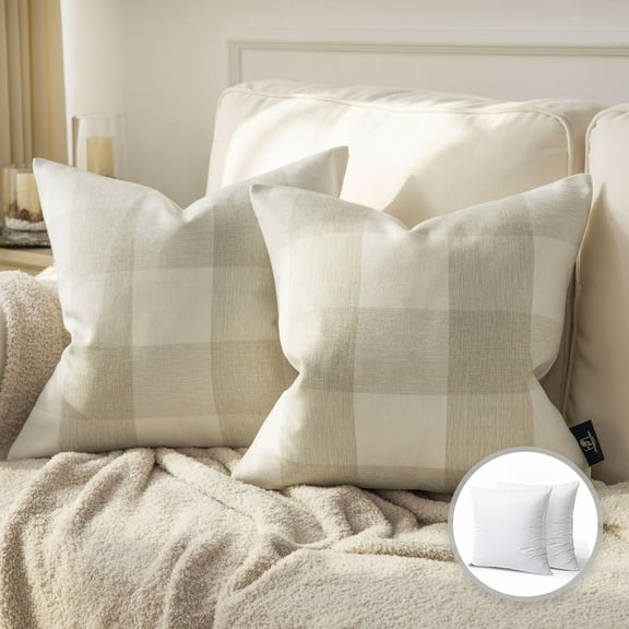 Phantoscope 18" x 18" Off-White Buffalo Checker Decorative Throw Pillow, Removable Cover 2 Count
