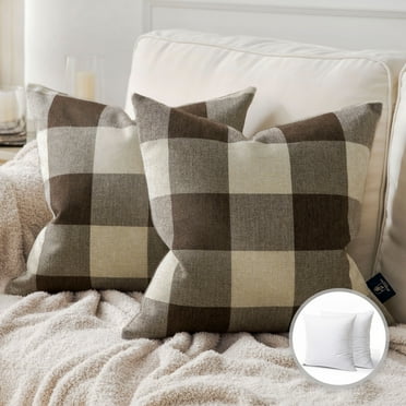 Buffalo Checker Plaids Series Cushion Square Decorative Throw Pillow Cusion for Couch, 20" x 20", Coffee, 2 Pack