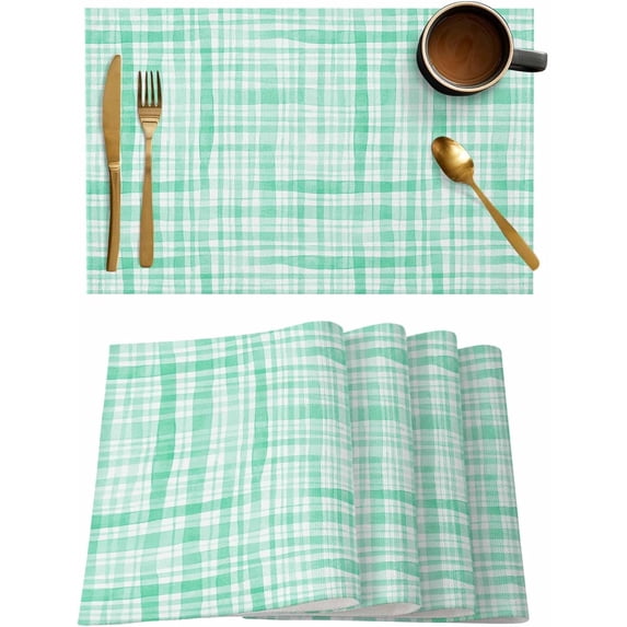Buffalo Checkered Aqua Placemats Set of 6,Washable Woven Burlap Cloth Fabric Placemat for Square/Rectangle/Round/Oval Dining Table,Easy Clean Place Mats for Kids Solid Color Farmhouse Pastoral