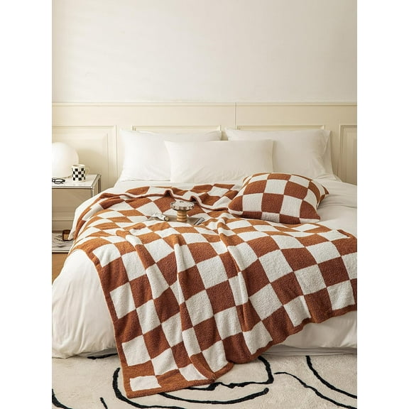 Buffalo Checkered Fluffy Microfiber Knitted Baby Blanket Super Soft Cozy Lightweight Fleece Bed Blanket for Sofa Couch Bed Travel Camping Office 30"x 40" (Plaid Khaki)¡