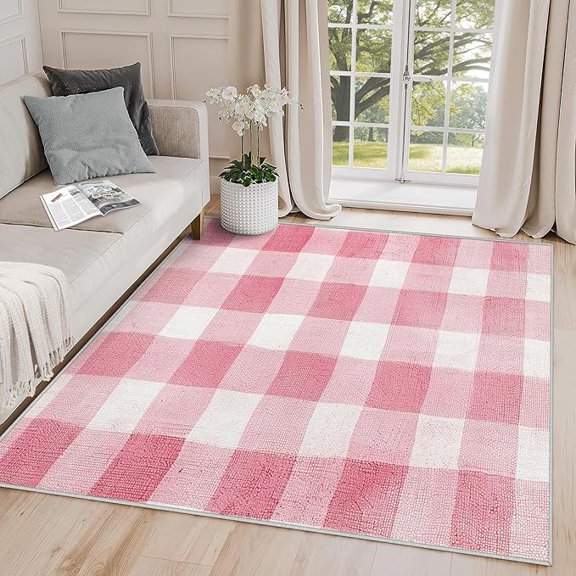 Buffalo Checkered Rug - Buffalo Check Rug, Buffalo Plaid Area Rug, Pink And White Checkered Door Mat, Washable & Non Slip & Soft Small Carpet, Buffalo Check Home Decor Gifts 4' x 6'