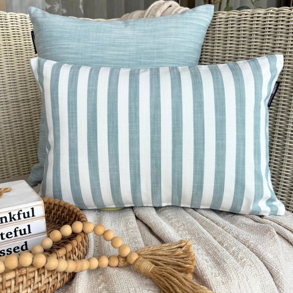 Buffalo Checks Aqua Decorative Lumbar Pillow Cover 12" x 14" | Contemporary Cotton Oblong Pillow Cover Striped | Striped, Nursrey, Country & Farm Pillowcases for Bed, Couch & Sofa - Lush Lines Aqua
