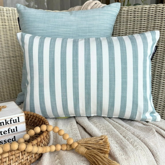 Buffalo Checks Aqua Decorative Lumbar Pillow Cover 12" x 16" | Contemporary Cotton Oblong Pillow Cover Striped | Striped, Nursrey, Country & Farm Pillowcases for Bed, Couch & Sofa - Lush Lines Aqua