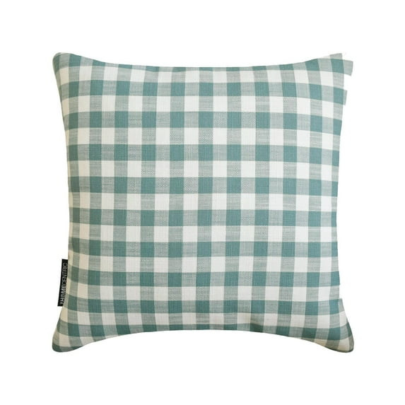 Buffalo Checks Aqua Decorative Throw Pillow Covers 14"x14" | Contemporary Cotton Cushion Cover Chekered | Farmhouse, Nursery Decor Pillowcases for Couch / Sofa & Bed, Modern Design - Checkmate Aqua