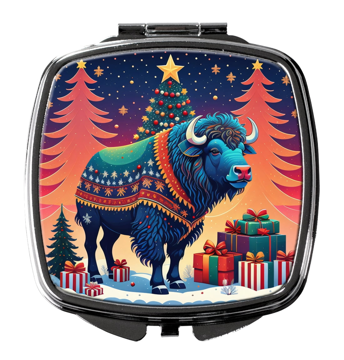 Buffalo Christmas Compact Mirror 2.75 in x 3 in
