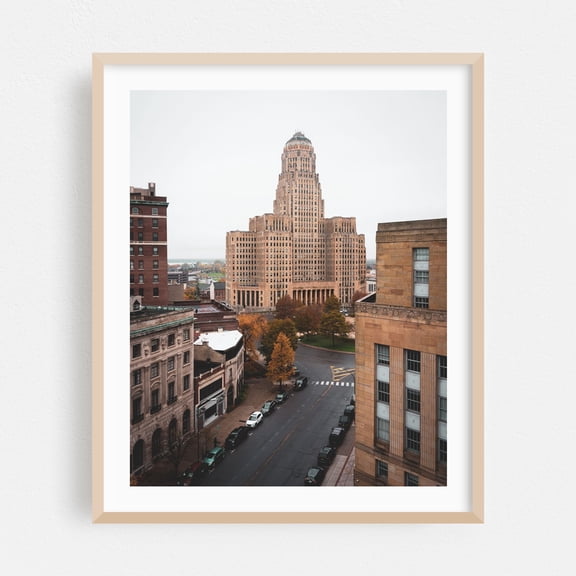 Buffalo City Hall 01 - Buffalo New York Photography Oak Framed Wall Art Print 24 x 30 inches