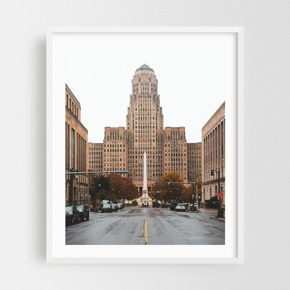 Buffalo City Hall 02 - Buffalo New York Photography Architecture City Art Deco Autumn Street Photography Travel Poster White Framed Wall Art Print 9 x 12 inches