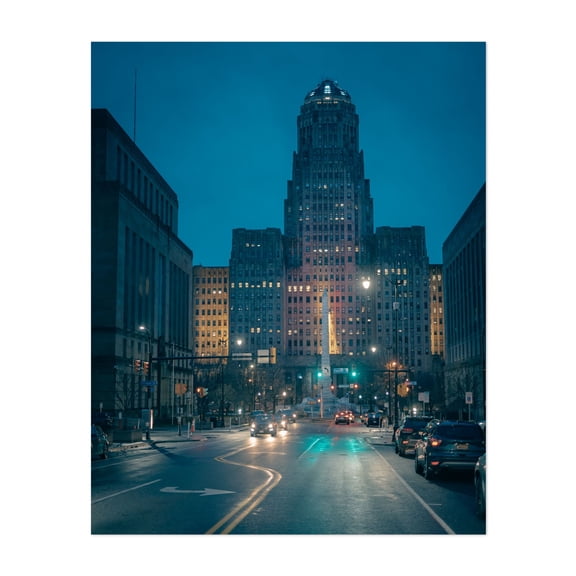 Buffalo City Hall 02 - Buffalo New York Photography Cityscape Nightlife Architecture Art Deco Street Photography City Skyline Unframed Wall Art Print 36 x 48 inches