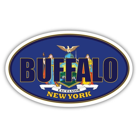 Buffalo City New York State Flag | NY Flag Erie County Oval State Colors Bumper Sticker Car Decal 3x5 inches