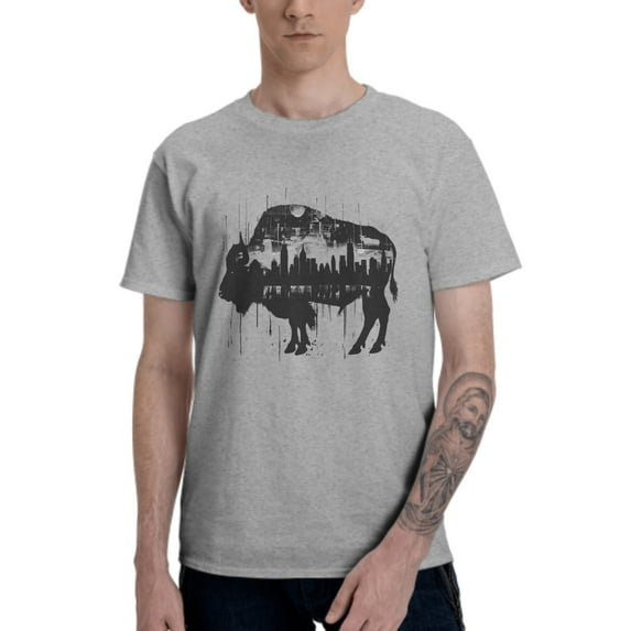 Buffalo Cityscape Men's T-Shirt Cotton 100% Summer Tops Fashion Casual Buffalo Cityscape Short Sleeves for Men Women Round Collar Top Tees